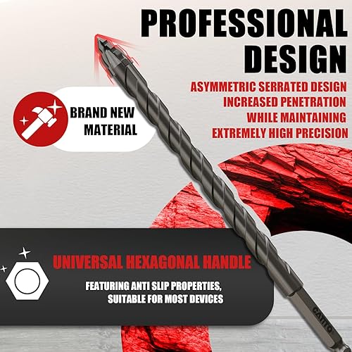 Miniatura 3 de CATITO Juego de brocas para hormigón multidiente, 10 unidades, mango de 5.92 pulgadas, broca de mampostería de varios dientes, punta de carburo,