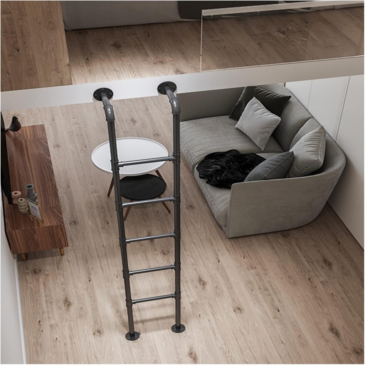 Black Iron Climb Ladder Loft Ladder, Heavy Duty Metal Bunk Bed Ladder for Twin Beds/High Bed, Dorm/Home/Bedroom KidSafety Bed Ladder, Window Well Ladder,Black-1.6m/63in