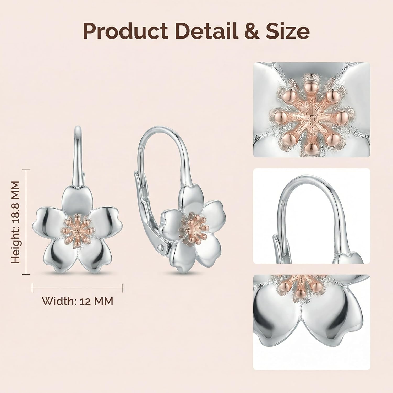 MONGAS Cherry Blossom Earrings 925 Sterling Silver Flower Sakura LeverBack Earrings Drop Dangle Cherry Blossom Jewelry Gifts for Women Mom