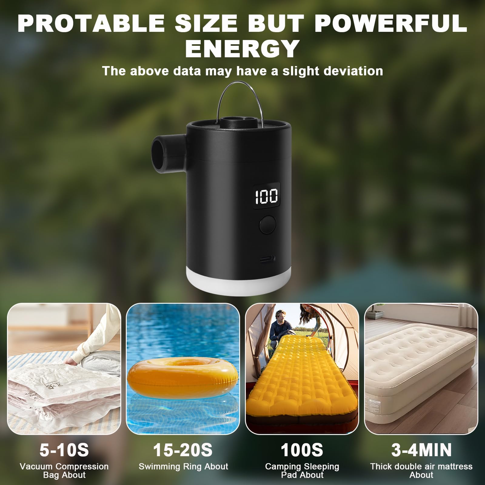 Pompa Elettrica Ad Aria Con Batteria: Batteria Ricaricabile 4000mAh Leggera E Ultra-Rapida Per Gonfiare Sgonfiare Mini Pompa Ad Aria Elettrica Portatile Con Lampada Da Campeggio Per Materassini