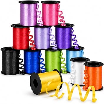 GIFTEXPRESS 12 Rolls Crimped Curling Ribbon Balloon Strings, Assorted Vivid Colors, 3/16" x 720 Ft for Balloon Ties, Arts & Crafts, Gift Wrapping, Florists, Party Decoration