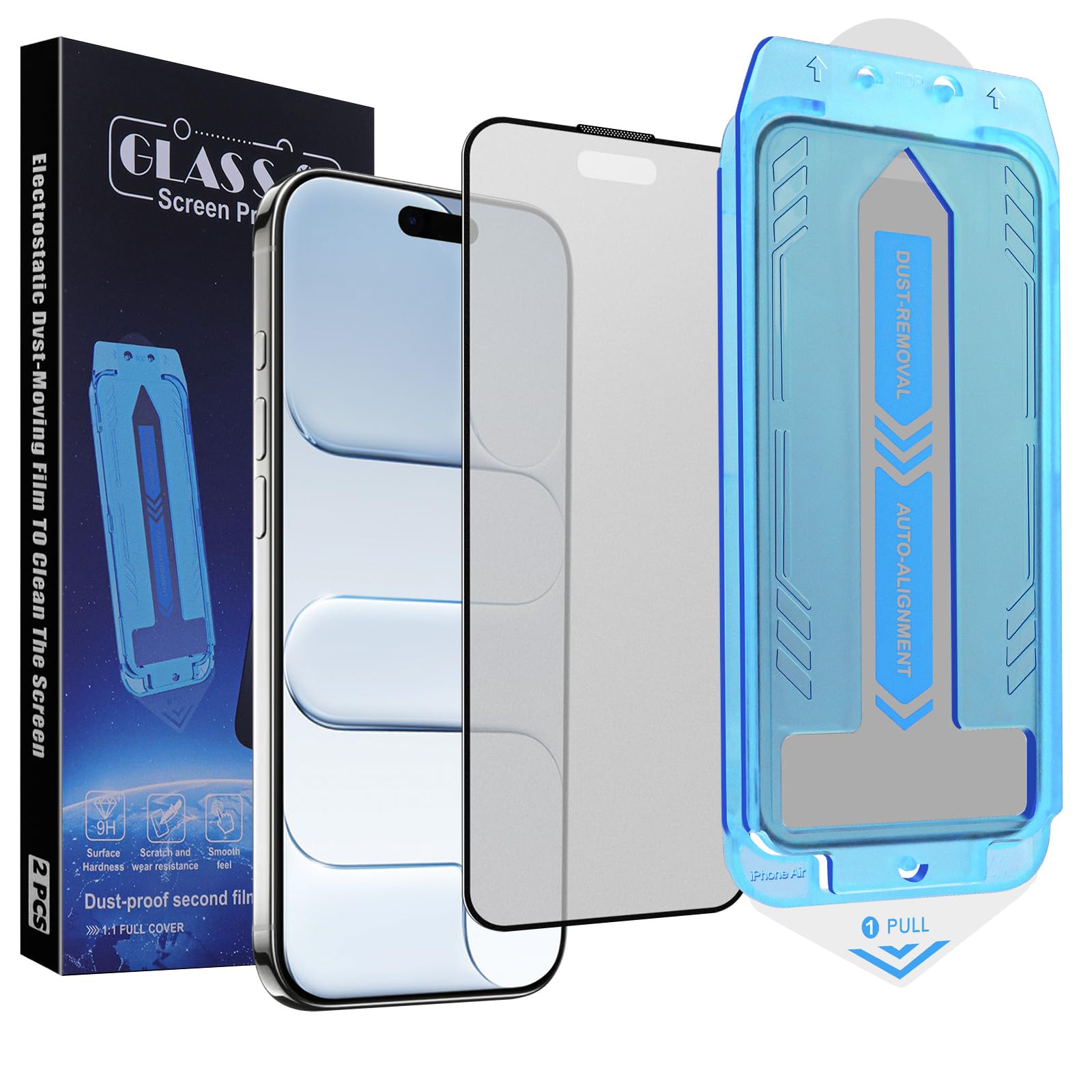 2-Pack Matte Screen Protector for iPhone Air 6.5-inch,9H Tempered Glass, Full Coverage, Anti-Fingerprint, Auto Dust-Elimination, No Bubble, Easy Installation