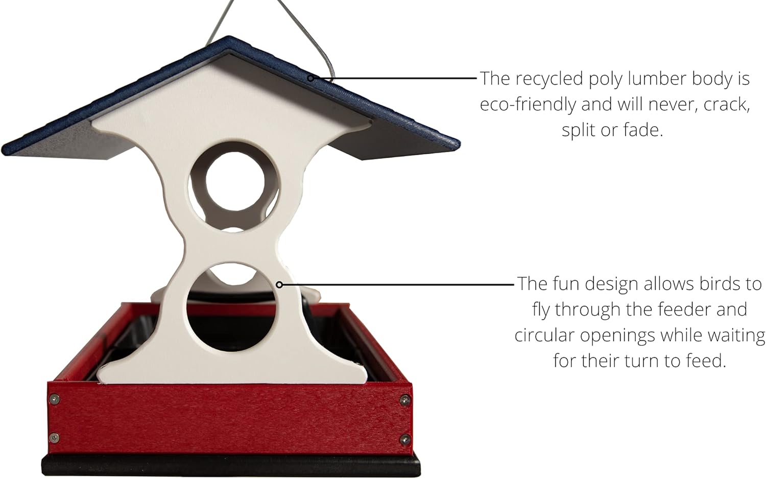 JCs Wildlife Patriotic Large Fly Thru Bird Feeder with Universal Mounting Pole Kit - Holds 8 Cups of Seed