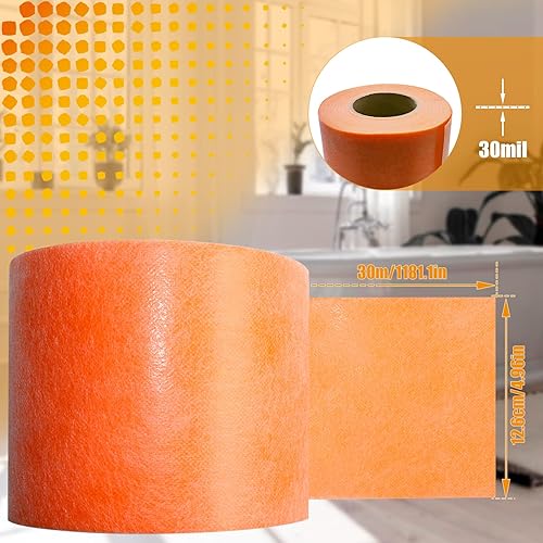 Miniatura 5 de Rollo de banda de membrana impermeabilizante, 30 mils de grosor, 5 pulgadas x 98.5 pies, capa inferior de suelo de azulejos, tela de polietileno