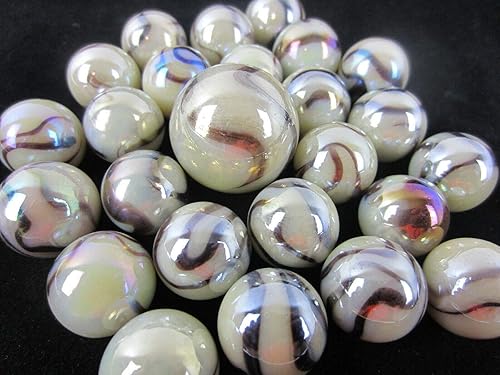 Miniatura 4 de 25 Canicas de vidrio Mantequilla Caramelo MarrónTan Metálico Iridiscente Remolino Estilo Clásico Paquete de Juego (24 Jugadores, 1 Tirador)