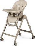 Peg Perego Living, Grow with Baby Folding High Chair & Recliner, Height Adjustable, Quick Clean & Easy Push Wheels for Babies & Toddlers, Made in Italy, Space Sand