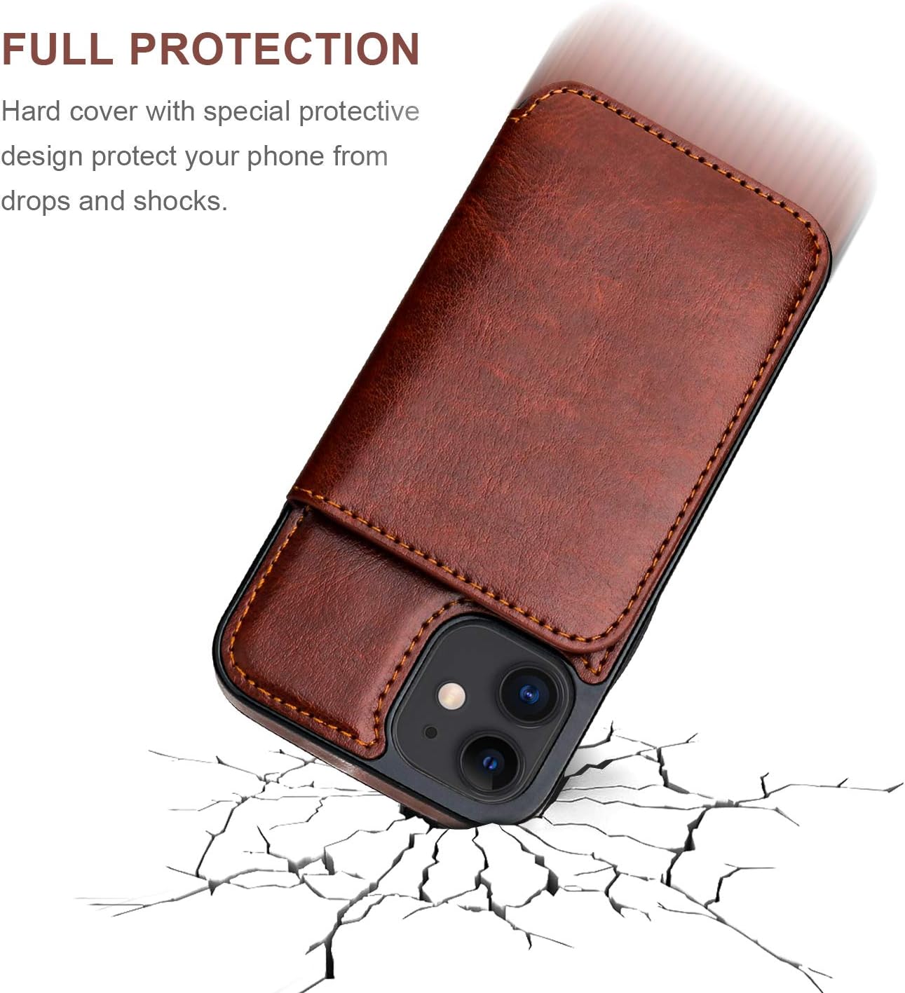 KIHUWEY Compatible with iPhone 12 Compatible with iPhone 12 Pro Wallet Case Credit Card Holder, Premium Leather Kickstand Durable Shockproof Protective Cover 6.1 inch(Brown)