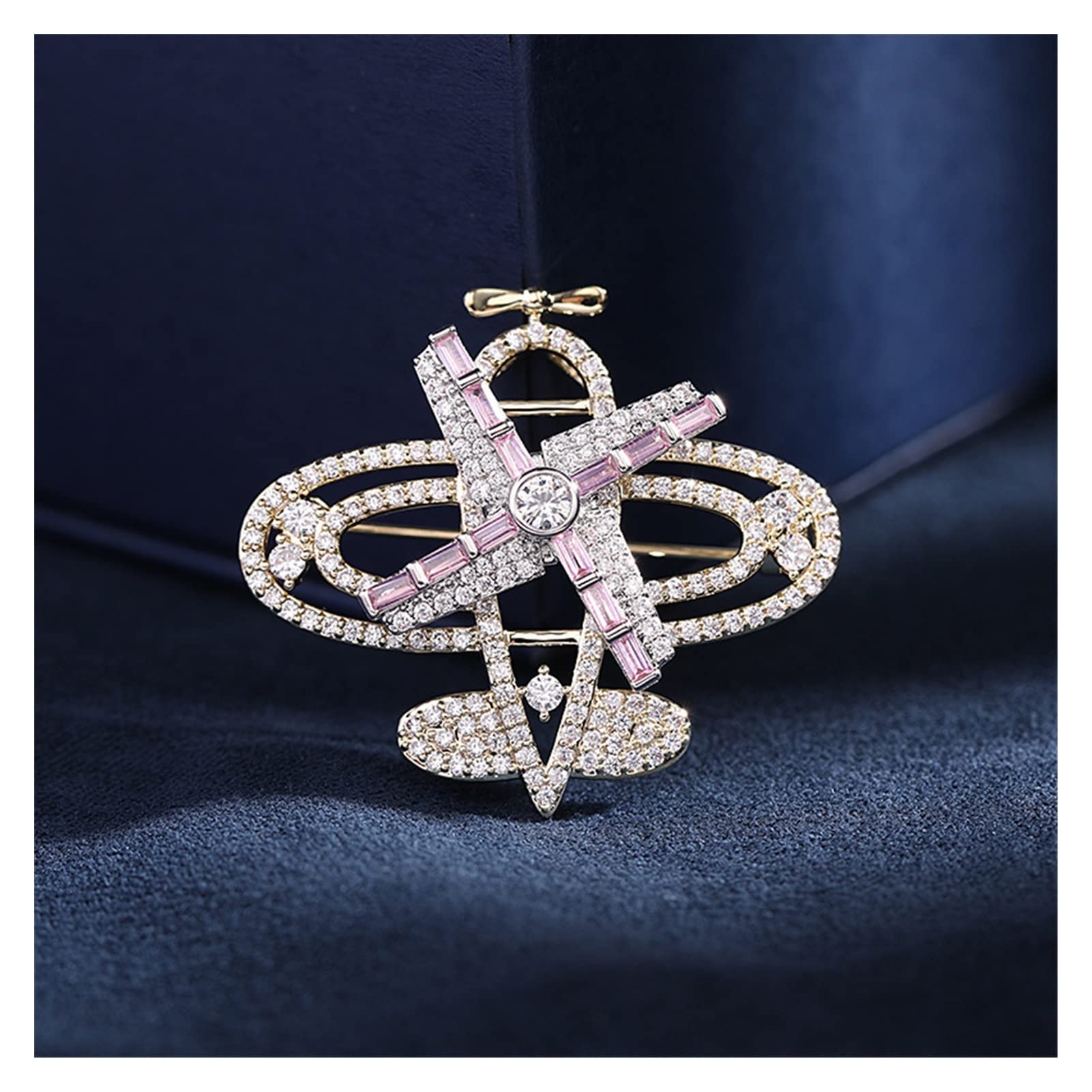 Funkelnde Spinner-Flugzeug-Brosche mit kubischem Zirkonia, vergoldet, weibliche Broschen, Anstecknadeln, Schmuck