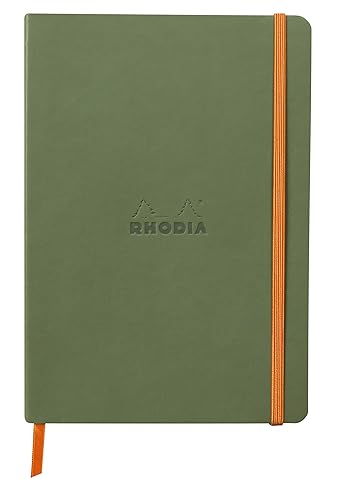 RHODIA 117374C - Cuaderno Sage Soft - A5 - Forrado - 160 páginas - Papel Clairefontaine marfil de 3.17 ozm - Marcador, cierre elástico, funda de