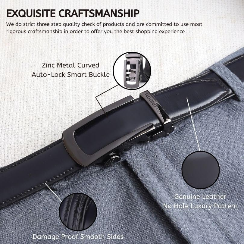 Image of HAYES LONDON Leather Ratchet Belt for Men | Adjustable No-Holes | Customizable Fit, Stylish & Effortless Buckle | Formal & Casual Wear Belts