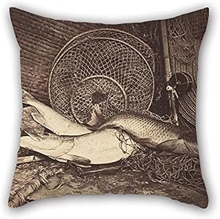 Pintura al óleo Henry Bailey (inglés, activo a finales de 1860S) - Bodegón con carpa y lucio Fundas de almohada Adorno y regalo para él Asiento Valentine Weddi