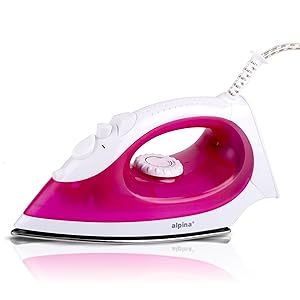 alpina Plancha Vapor - Plancha Ropa 1850-2200W - Ferro de Engomar con Función de Vapor y Rociado de Agua - Temperatura Ajustable y Depósito de Agua de 90ml - Rosa/Blanco