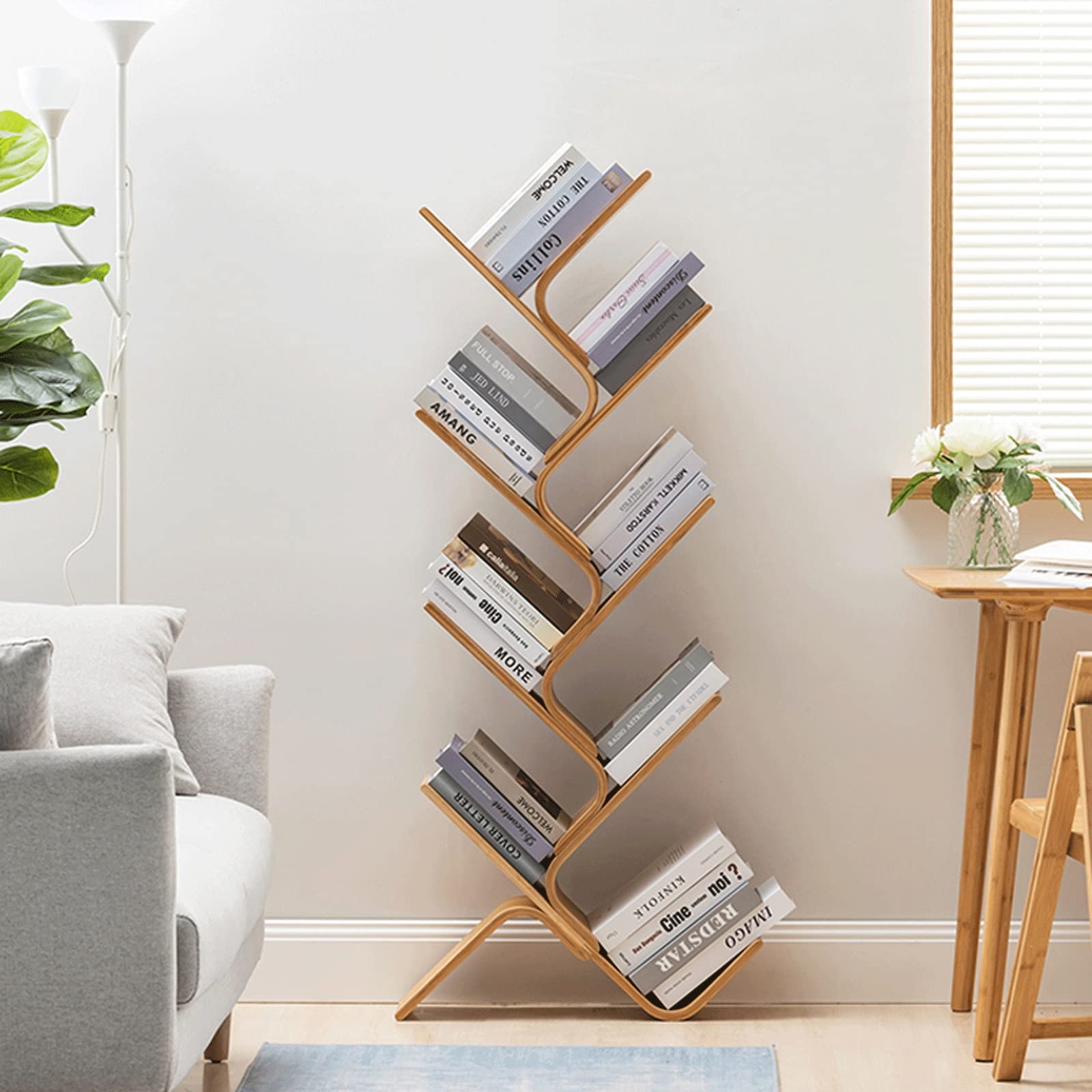 Zeitschriftenständer Zeitschriftenständer Kreatives bogenförmiges baumförmiges Bücherregal Büro Wohnzimmer Gebogenes Präsentationsregal Zeitschriftenständer Bücherregal Holz-Organizer-Rack