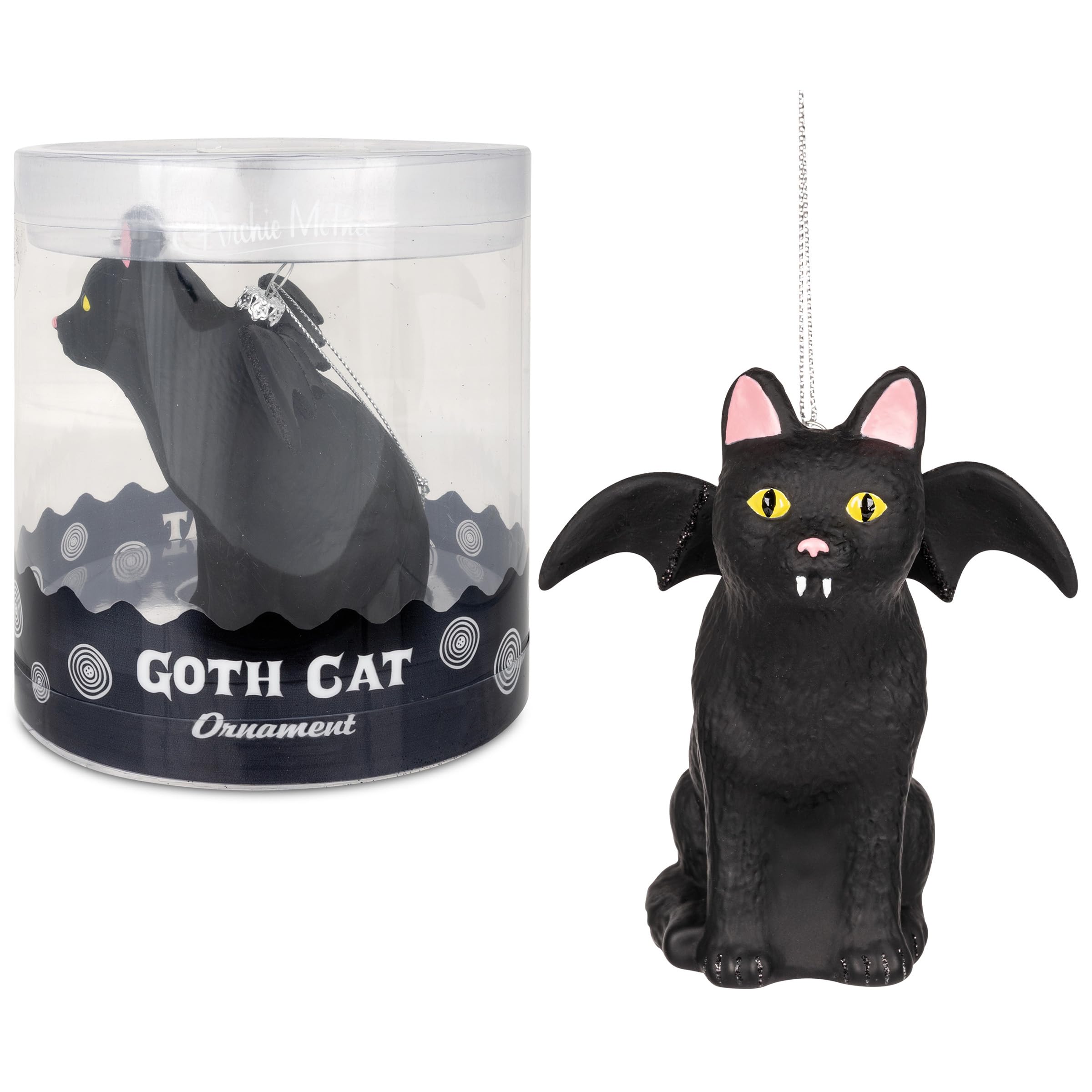 Fang-Tastic Christmas and Halloween Seasonal Home Decor: Hand-Blown Glass Bat Black Cat Ornament - A Spooky Twist to Your Festive Tree