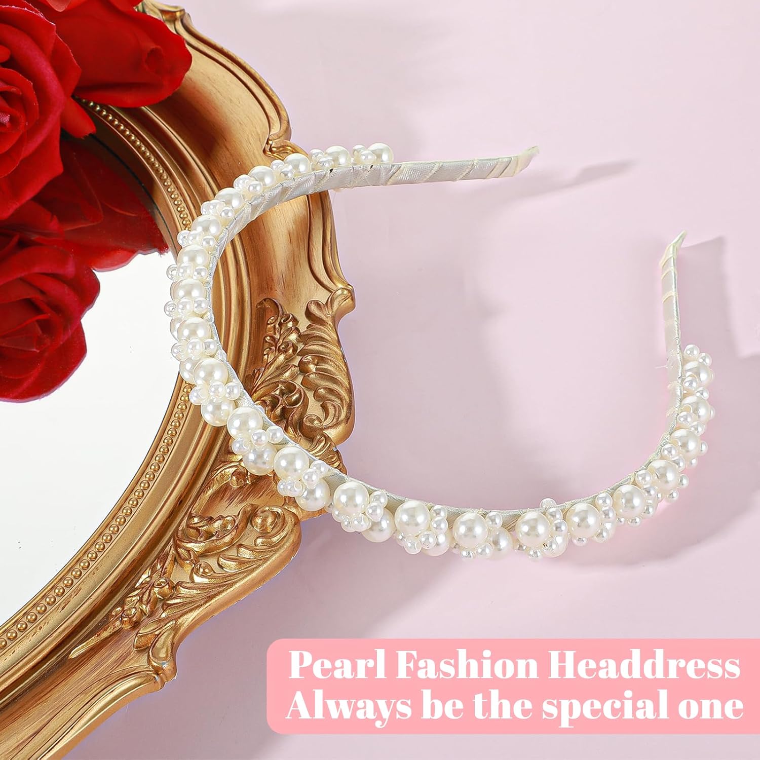 1PCS White Pearl Hairbands, Pearl Headbands for Women, Bridal Headband Retro Bridal Hair Bands for Gift Wedding Party Hairstyles Girls Hair Accessories - Image 7