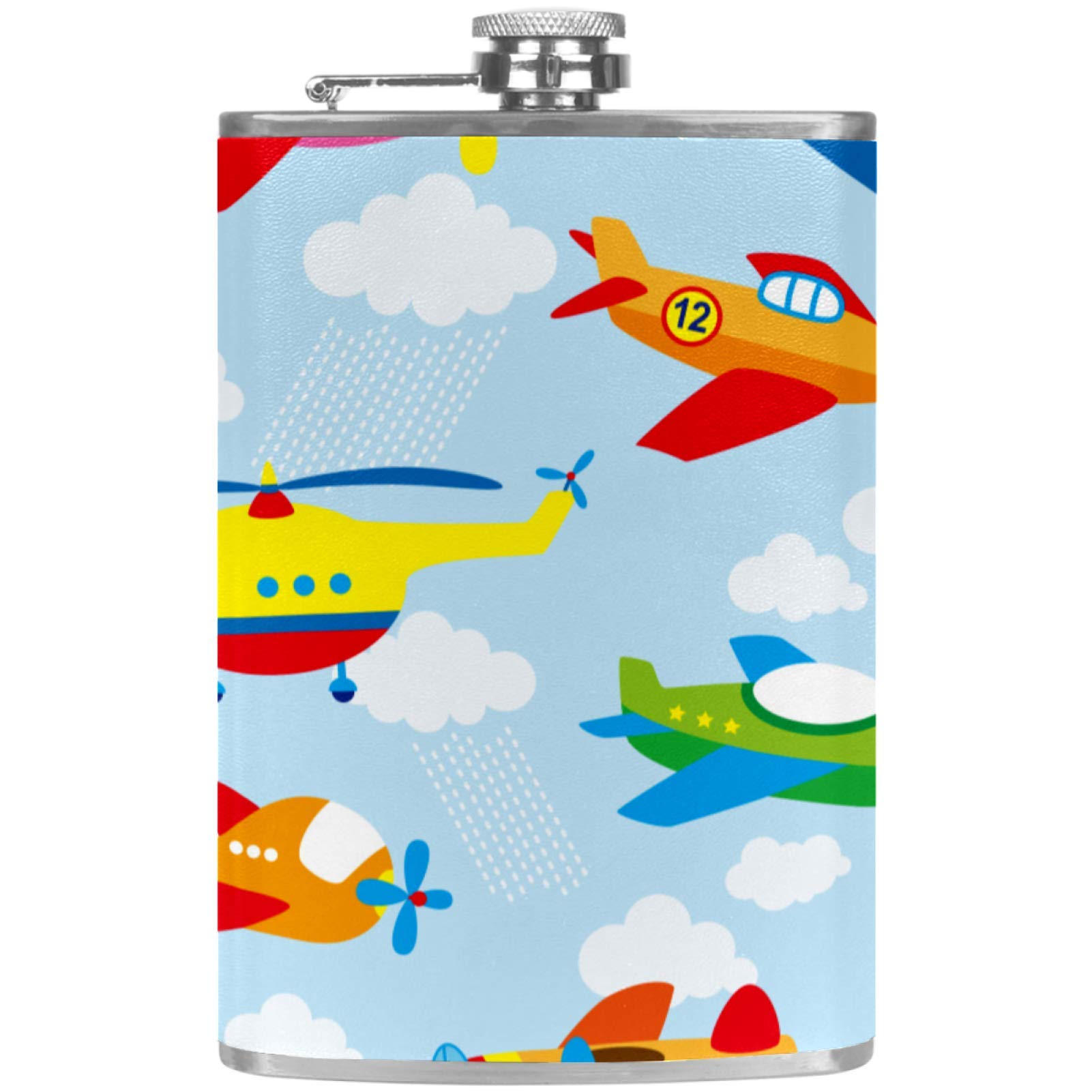 Flasque à whisky en cuir premium avec motif avion coloré et entonnoir