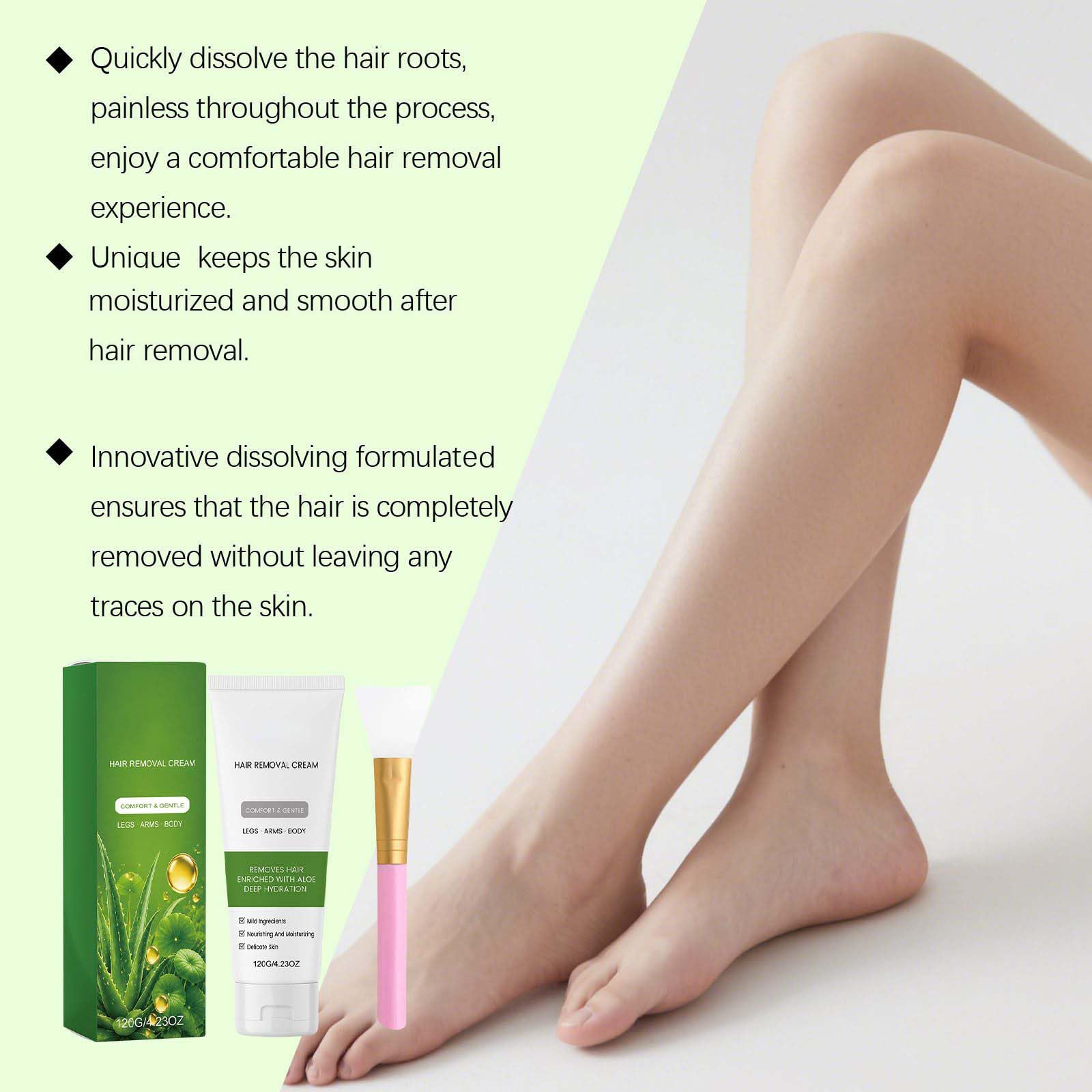Crema depilatoria con aloe vera, indolore e impeccabile, con raschietto, crema depilatoria rinfrescante, idratante e lenitiva, ad azione rapida (5 pezzi)