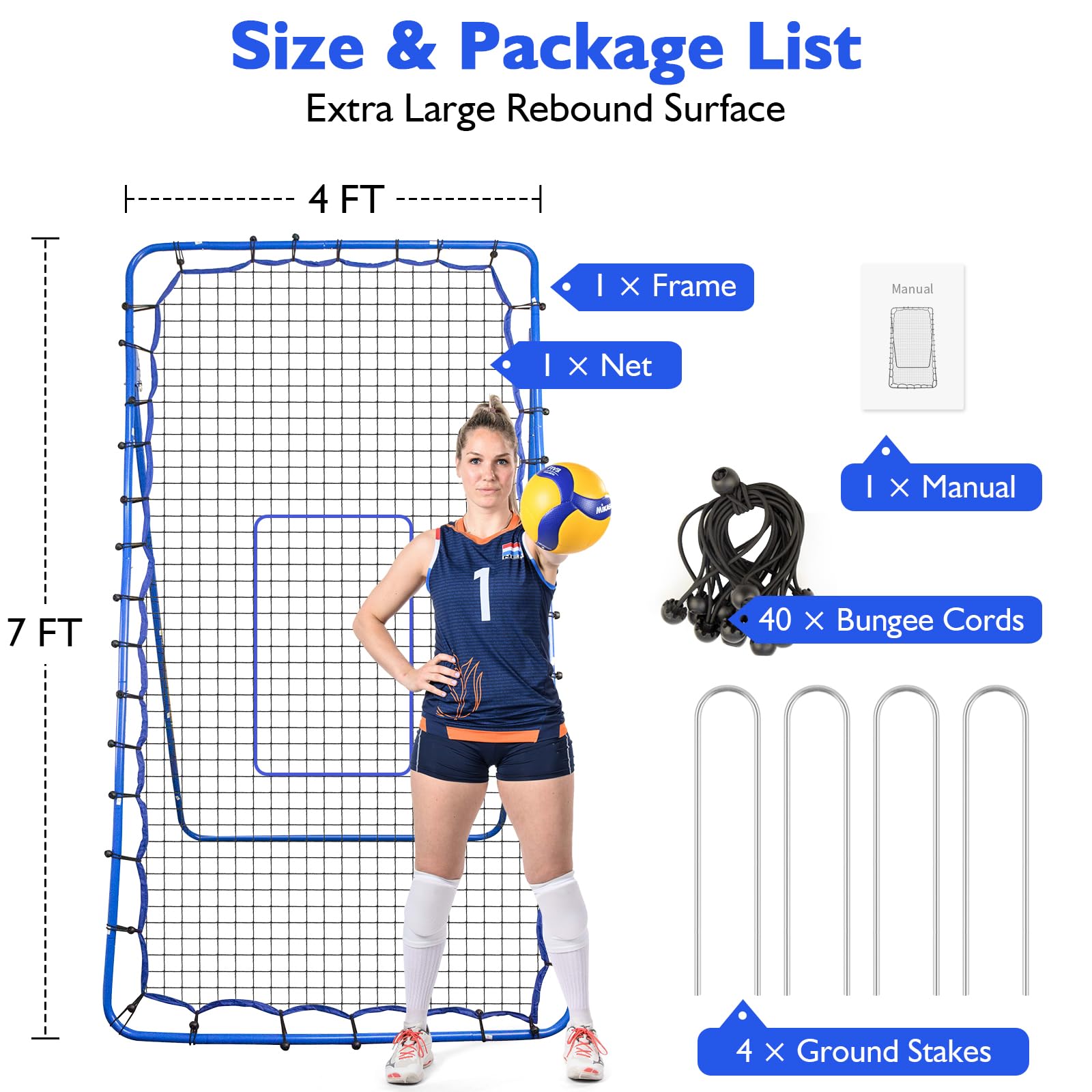 Volleyballnetz für Garten, Höhenverstellbar, 7×4 Ft Rebounder für Fußball, Federball & Tennis
