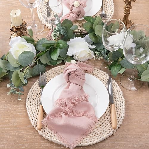 Miniatura 4 de Socomi Servilletas de tela hechas a mano a granel de 18 x 18 pulgadas, servilletas de cena de lino y algodón, servilletas rústicas de estopilla para