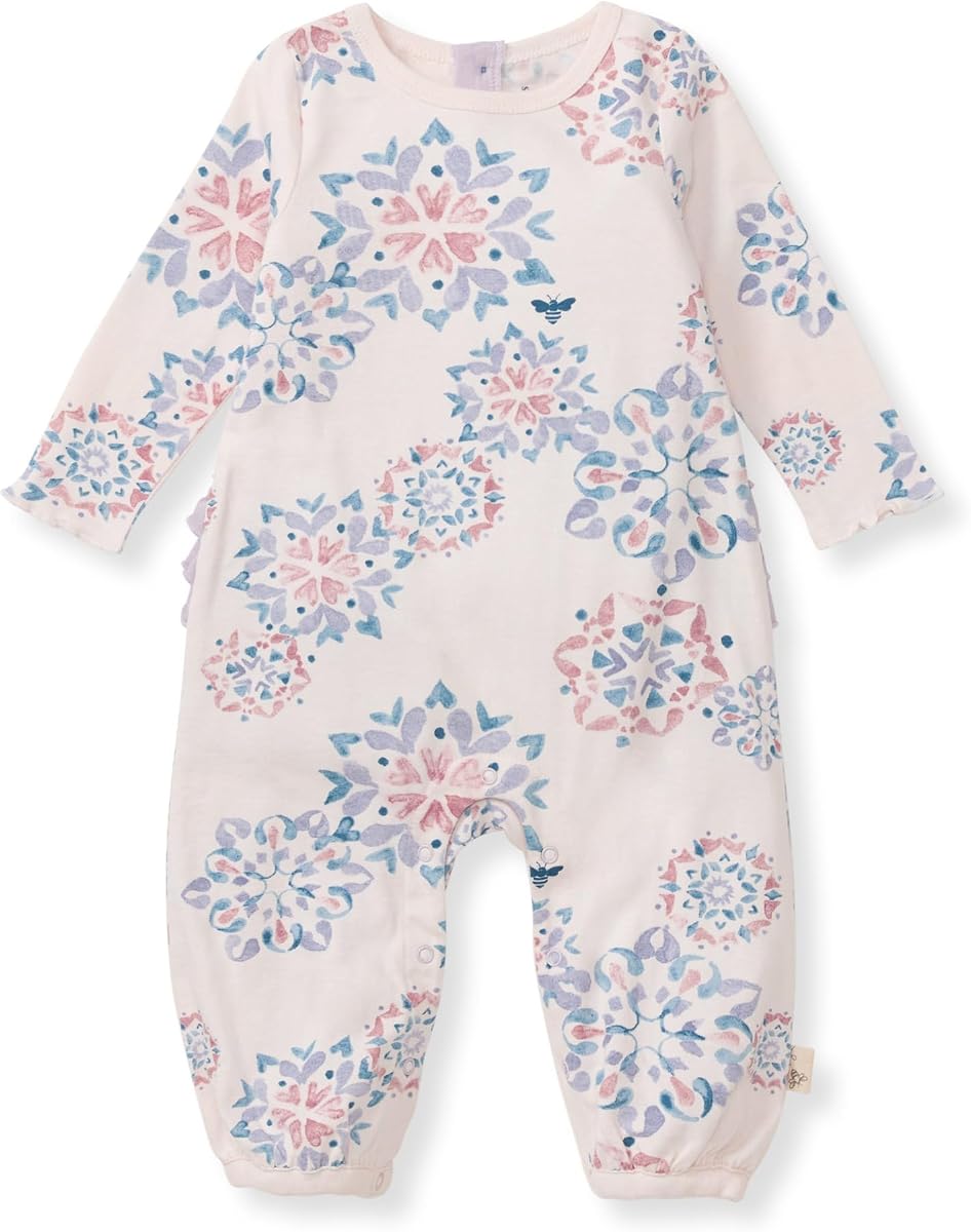 Baby Girls' Jumpsuit, 100% Organic Cotton One-piece Long Sleeve Ruffle Outfit Coverall