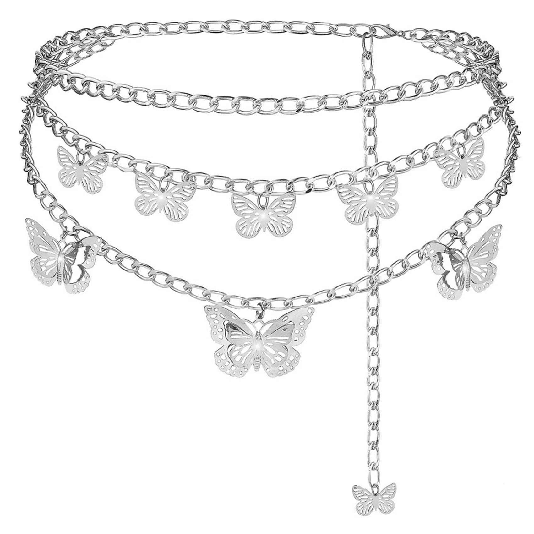 HUSSATOP Women Girls Multilayer Metal Belly Waist Chain Butterfly Waistband Belts Body Chain for Dress Jeans Causal