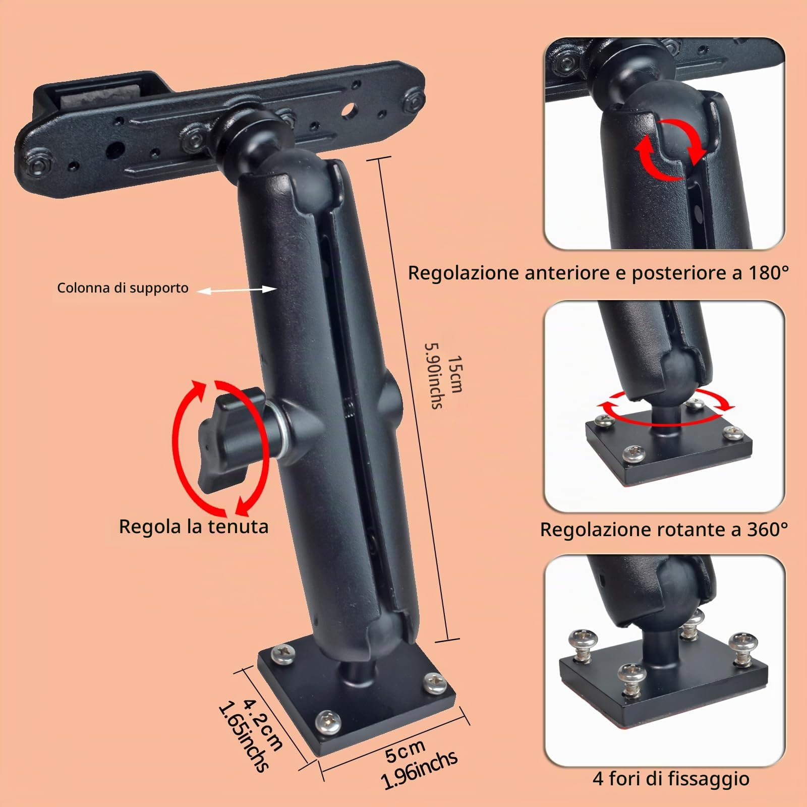 HYS Supporto adesivo per walkie talkie per camion e auto, con clip per cintura per microfono, presa sicura, resistente supporto per tablet, robusto supporto radio a 2 vie per veicoli commerciali,