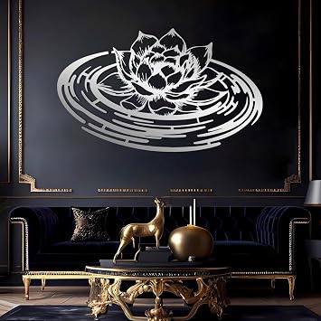 YDONVTI Lotus Flower Metal Wall Decor, Metal Lotus Flower Wall Decor, Zen Wall Art, Spiritual Decoration, Minimalist Wall Art Living Room, Bedroom, Office, Yoga Room Silver, 30"x18"/76x46cm