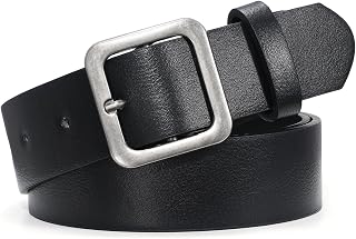VONMELLI Womens Black Leather Belt For Jeans Pants Dress Fashion Ladies Waist Belt with Silver/Gold Buckle 1.3" Width