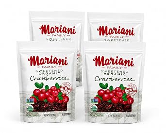 Mariani - Dried Organic Cranberries -4oz Pack of 4 Organic, Gluten Free, Vegan, Resealable Bag - Healthy Snack for Kids & Adults