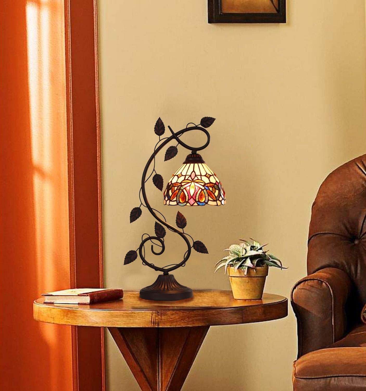 Chloe Lighting Serenity Victorian Tiffany-Style Dark Bronze 1 Light Table Lamp 8" Wide, Multicolor