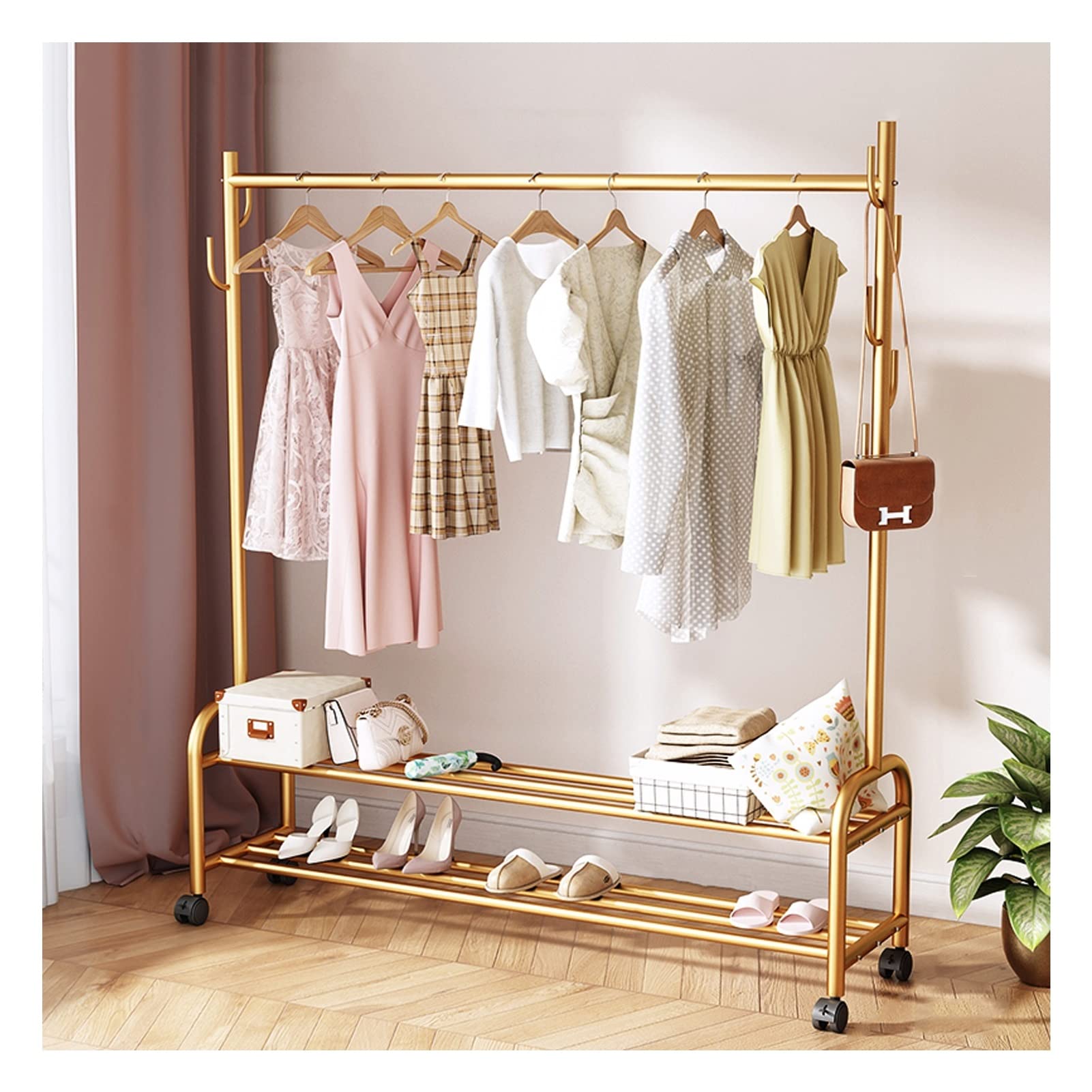 Heavy Du Appendiabiti con Hoo autoportante in metallo per abbigliamento, 2 ripiani e 4 ruote Slish d h Perfetto per camera da letto nizat 120 cm