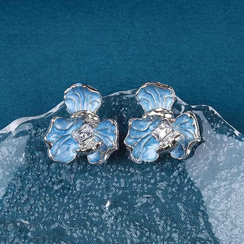 YienDoo Unique Blue Flower Earrings Studs Vintage Floral Petal Earrings Statement French Blue Iris Flower Earrings Studs Bridal Wedding Prom Earrings Jewelry for Women(Blue)
