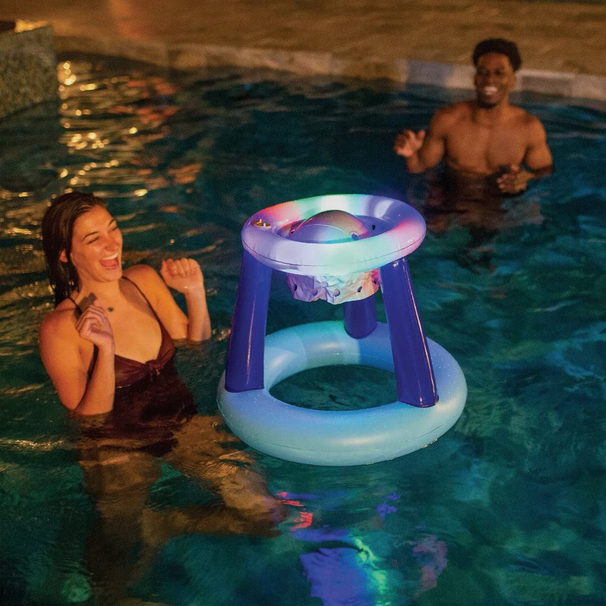 Poolcandy Illuminated Floating LED Basketball Set The Ultimate Kids Water Play and Trick Shots Basketball Lights Up Set - for Epic Summer Fun.