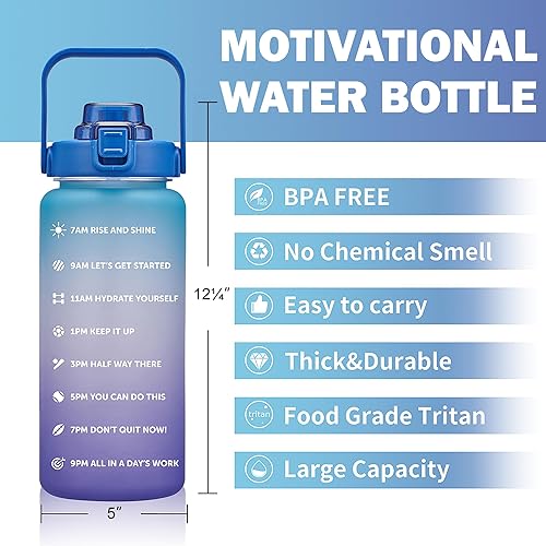 Miniatura 2 de Botella de Agua Motivacional Grande de 64, 100 y 128 onzas, con marcador de tiempo, a prueba de fugas, sin bisfenol A, Botella Grande de agua de