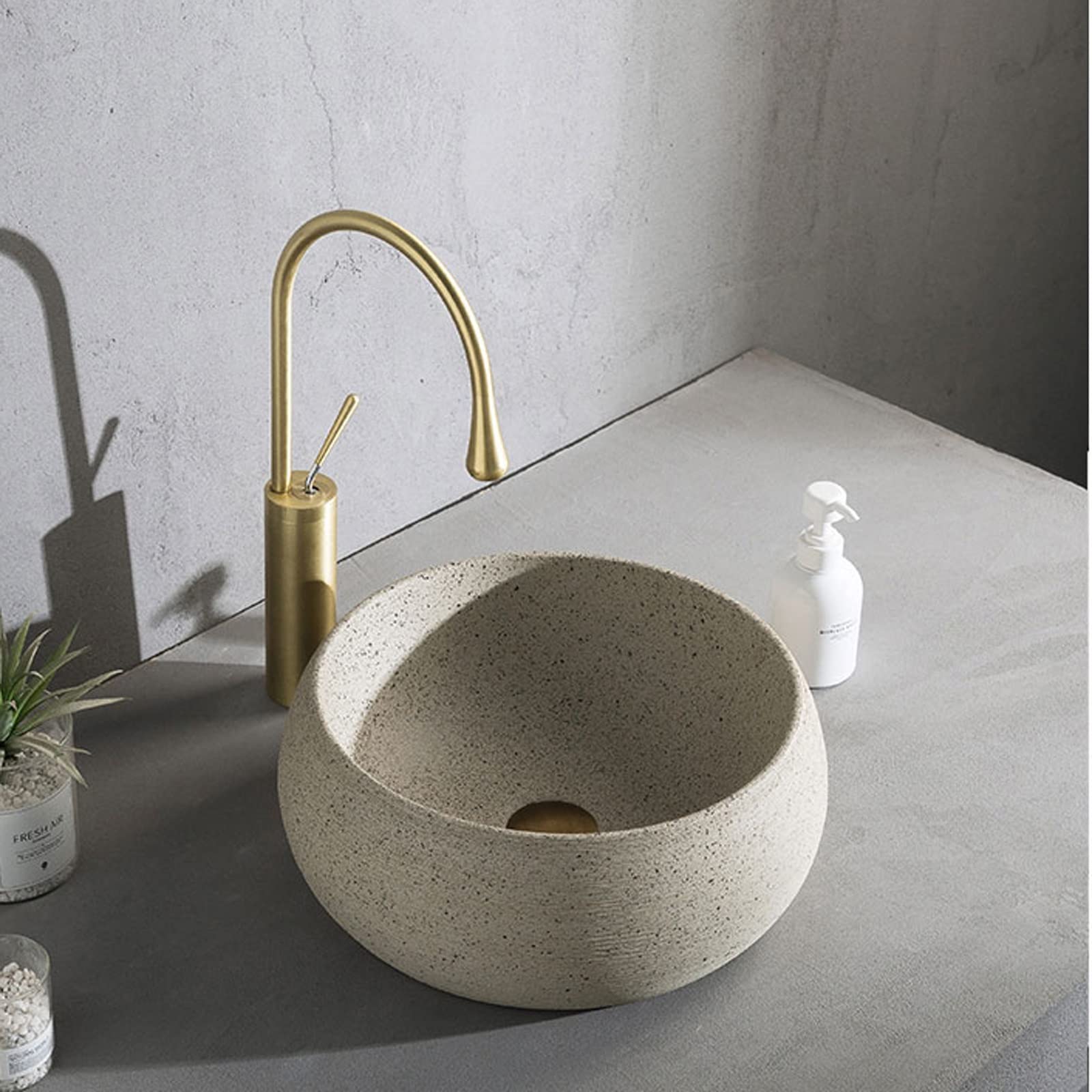 Lavabo De Baño De 15,7" Lavabo De Baño Redondo Circular De Porcelana para Encimera, Lavabo Artístico Adecuado para Baño Doméstico, Balcón, Lavabo De Sobreponer,B-One Size