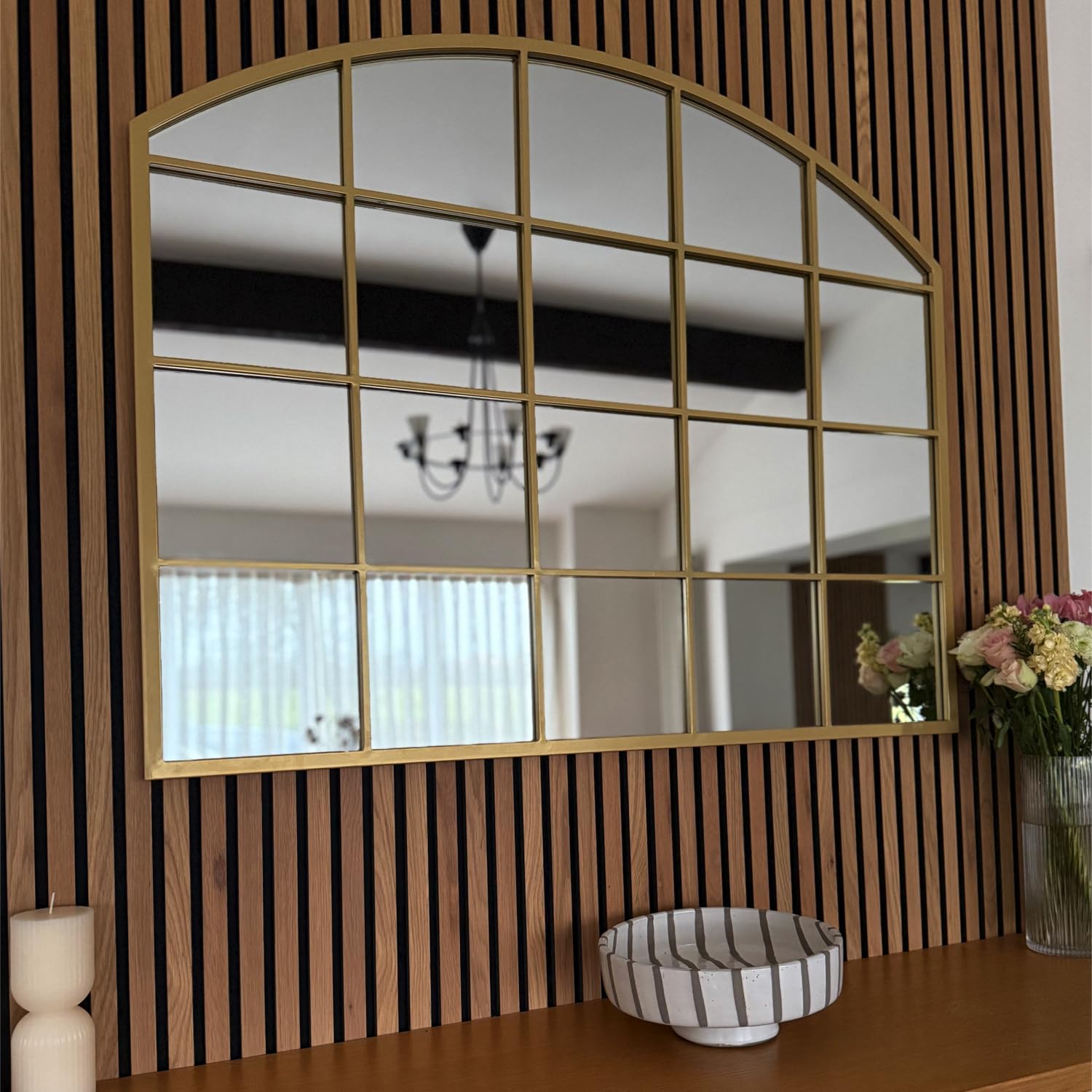 Jōbū Jobu HomeTomiGold Metal Arched Lattice Window Mirror95Cm X 120Cm from B&Q