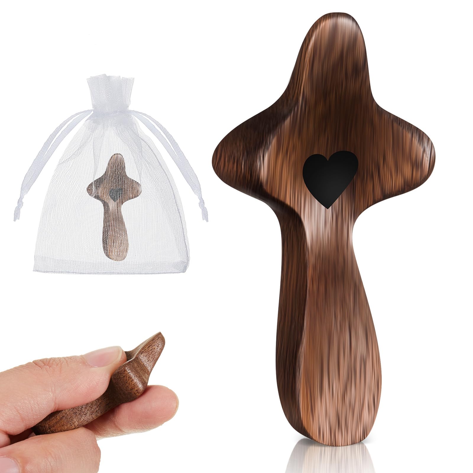 Threehoney 1 Pcs Wooden Cross Fidget Cross My Heart, Small Handheld Pocket Crosses in Bulk with Organza Bag Relief Fingertip Stress Christian Baptism First Communion Gift for Inspirational Prayer