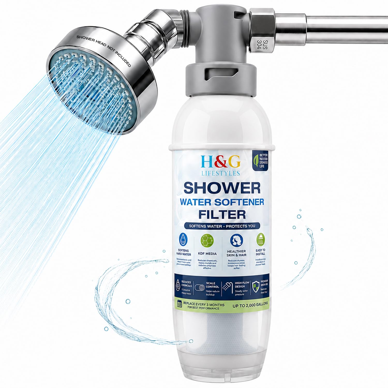 H&G Lifestyles Suavizante de agua de ducha para agua dura, hasta 2000