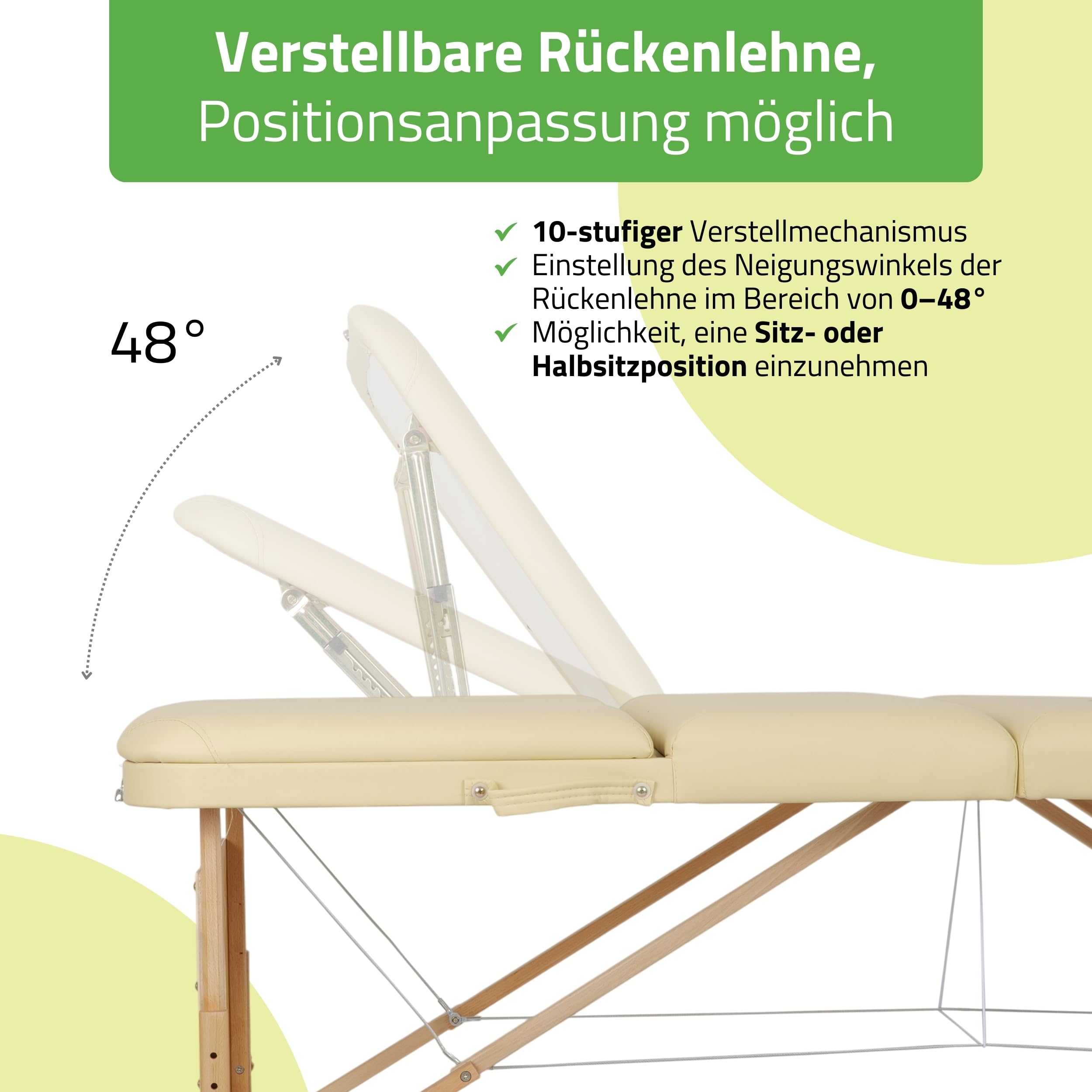 HABYS Mobile Massageliege Klappbar aus Holz 3 Zonen 185×70cm Verstellbare Rückenlehne 48° Massagetisch mit Kopfstütze Tragetasche bis 250 kg