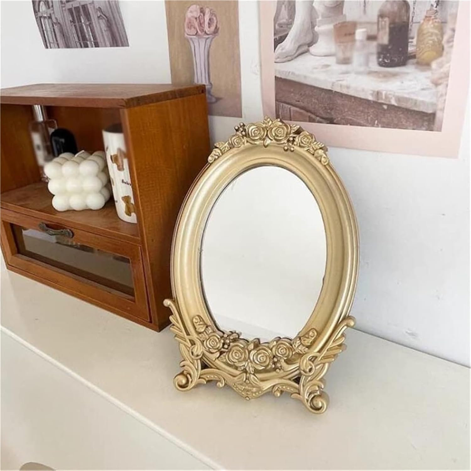European Retro Makeup Mirrors Golden Desktop Household Princess Dressing