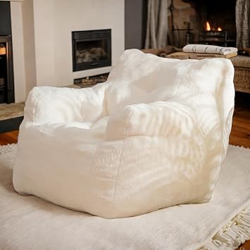 كراسي حقيبة Moon Pod Bean للبالغين ، كرسي Moonpod ، كرسي Soft Tufted Foam Bean Bag مع Teddy Fabric ، مسند ظهر مريح ، حقيبة فول Silones ، Vaina Lunar Ivory