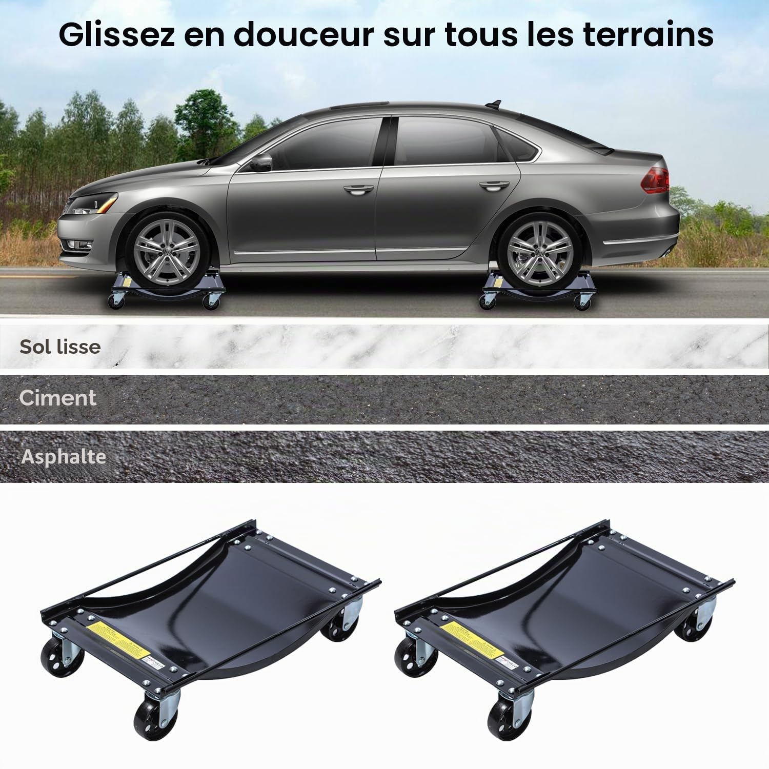 KATSU Tools Chariot de Manutention Voiture 2PCs Charge 1,5 Ton Chariot de Déplacement Voiture Plate-Forme, Aide à la Manœuvre Automobile Aide au Transport Véhicules
