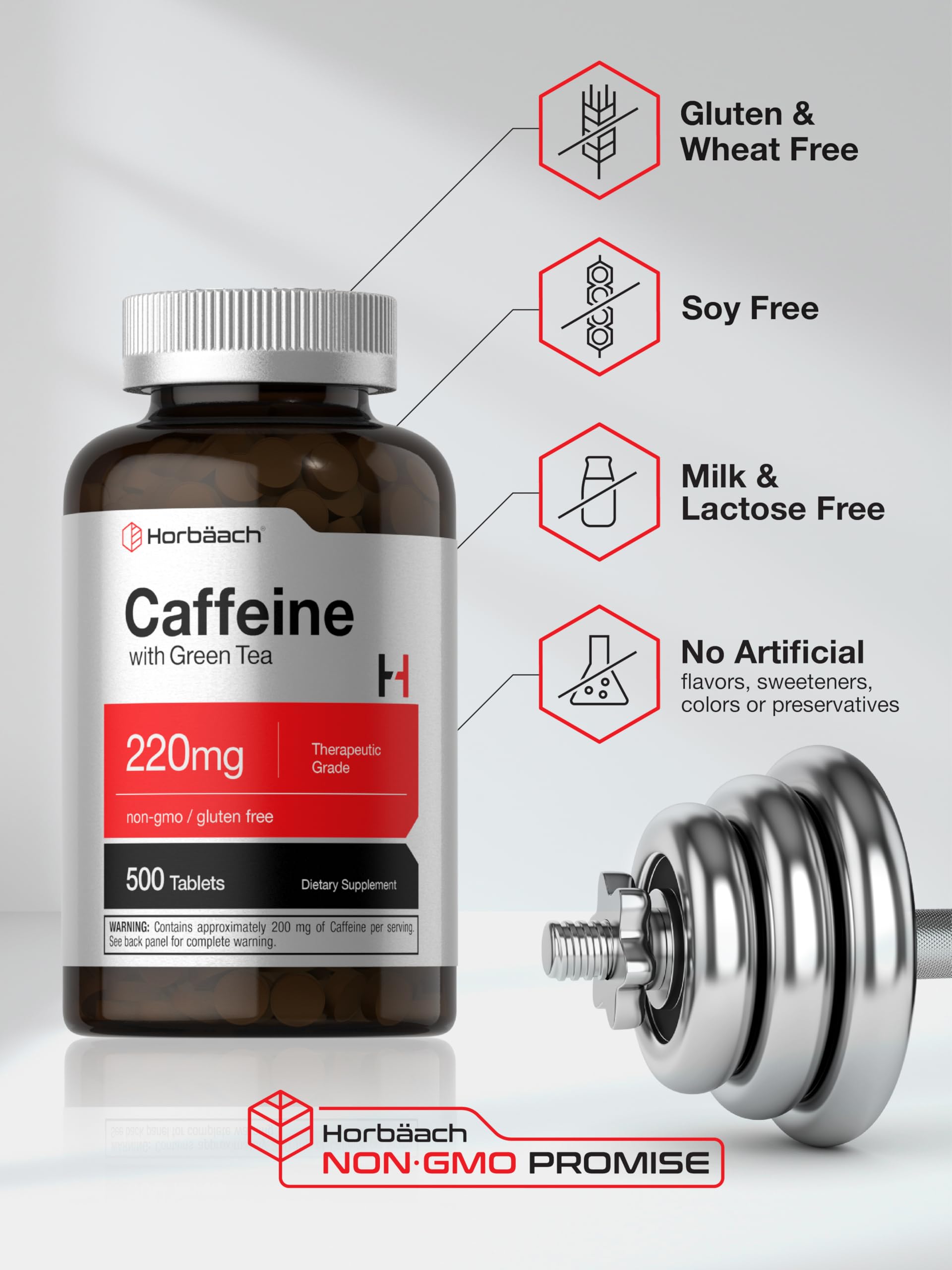 Horbäach Caffeine Pills 220mg with Green Tea | 500 Tablets | Vegetarian, Non-GMO & Gluten Free — Amazon image 5