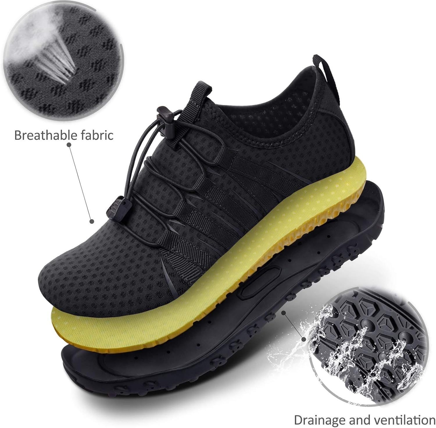 SEEKWAY Water Shoes Sports Quick-Dry Barefoot Aqua Beach Pool Lake Swim Boating Hiking Surfing Men Women 471-Black SP001