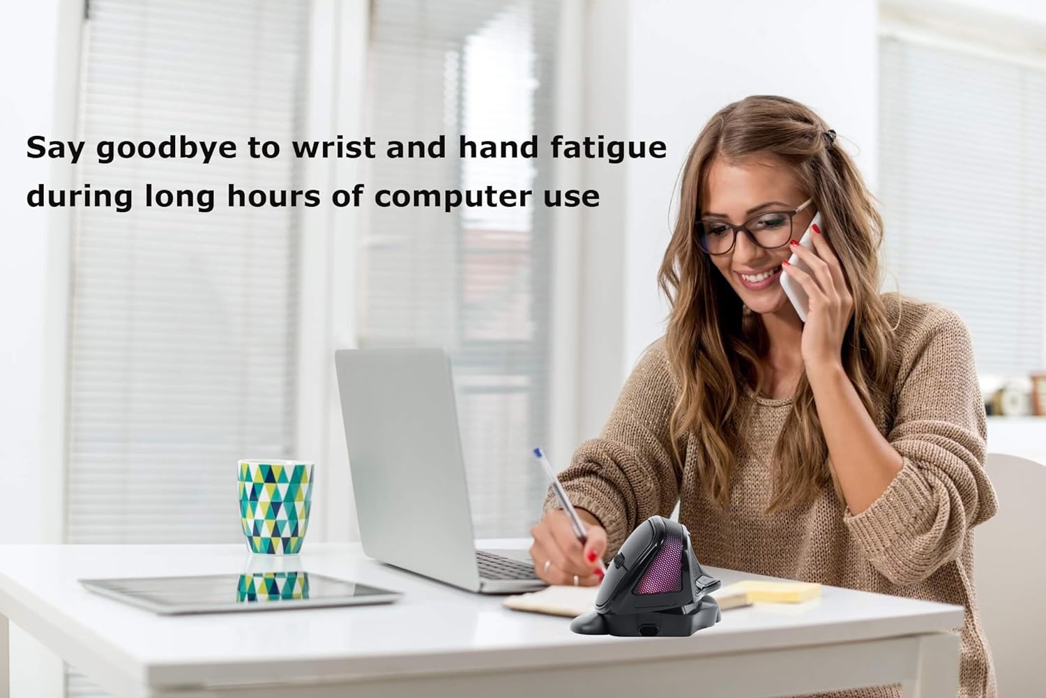 Wireless Mouse Large Angle Adjustable Ergonomic Vertical Upright Carpal Tunnel Ergo Right Hand 6 buttons USB Optical Mice for PC Laptop Computer Macbook Gift,3600 DPI,Removable Palm Rest,RGB Light