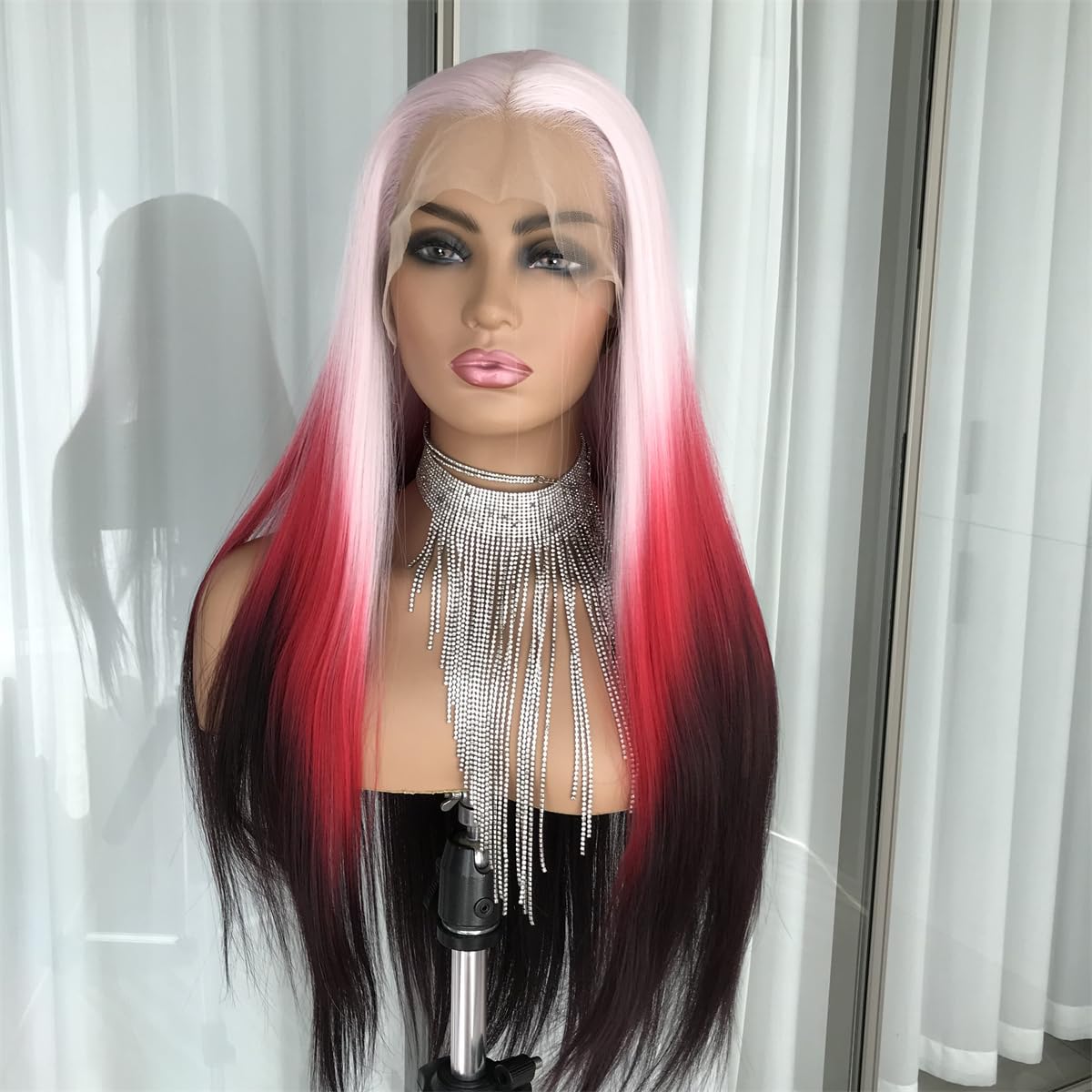 Aisom Straight Lace Front Wigs for Women Glueless Ombre Pink Color 13x4 Lace Front Wig Pre Plucked Transparent Lace 24" (Ombre pink)