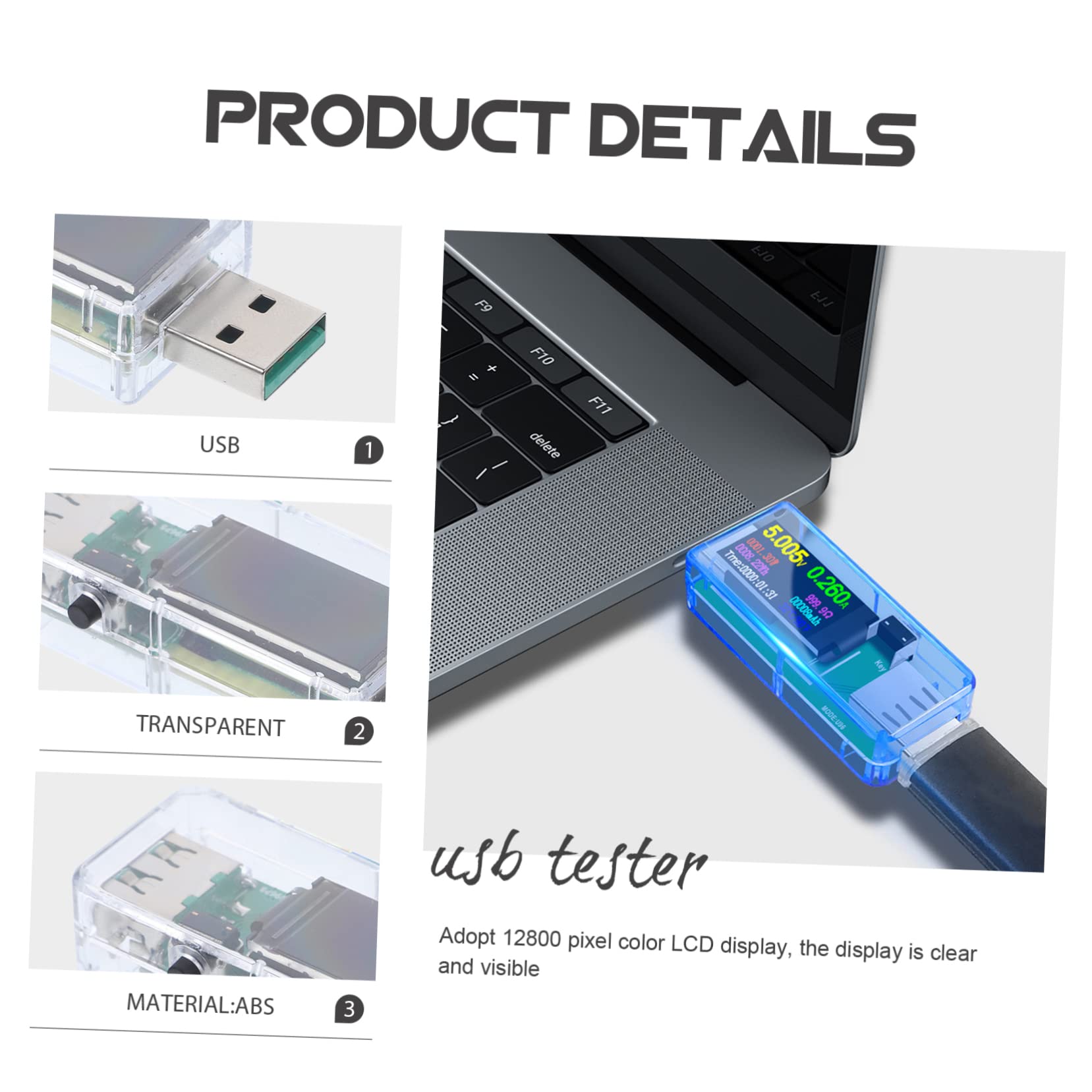 HOMSFOU 2pezzi Tester Usb Digitale Con Schermo Colori Misuratore Di Tensione Capacità e Potenza Per Caricabatterie e Dispositivi Usb Multimetro Compatto Per Rilevamento Carico e Impedenza