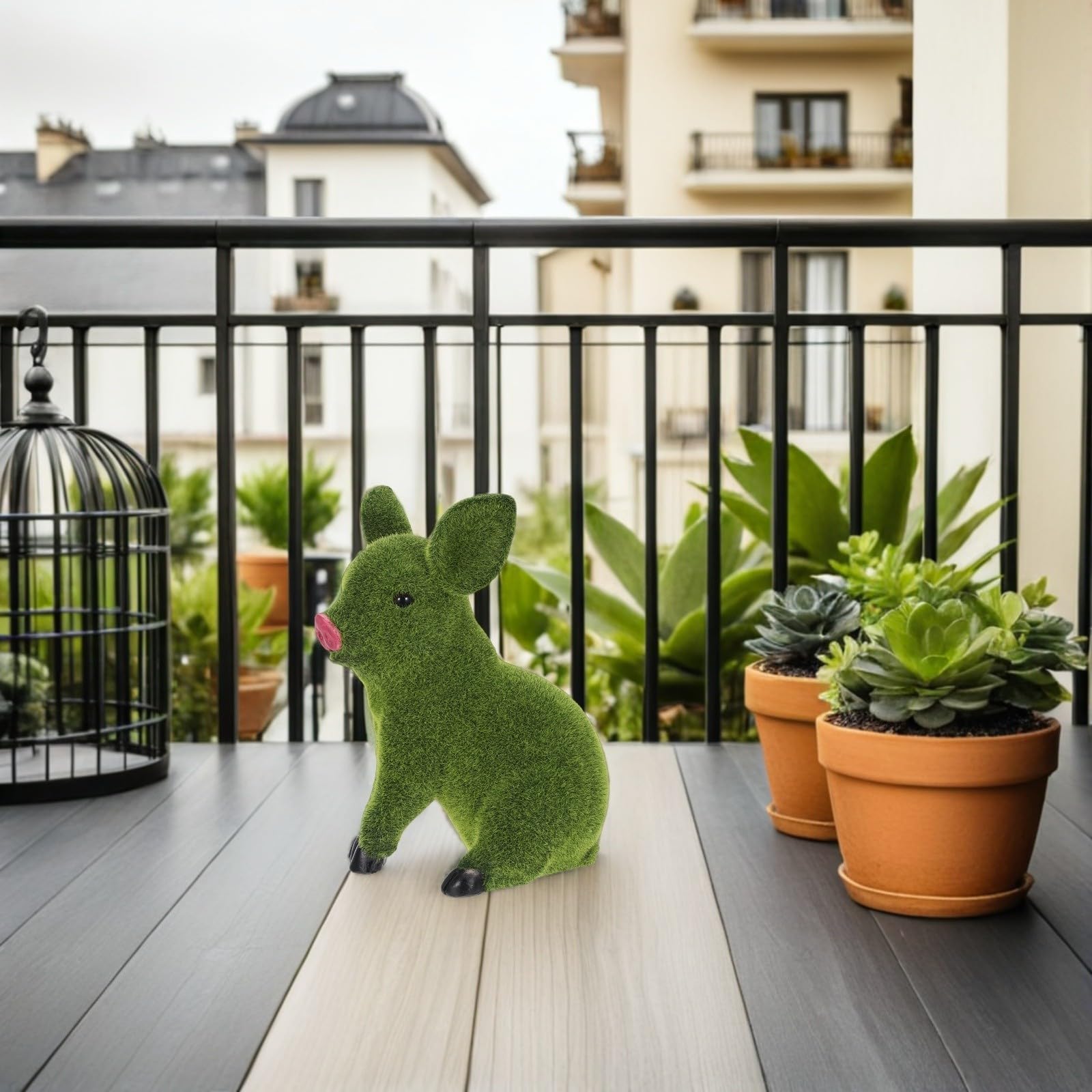 Homoyoyo Statua di Maiale da Giardino Verde in Resina Floccata per Cortile
