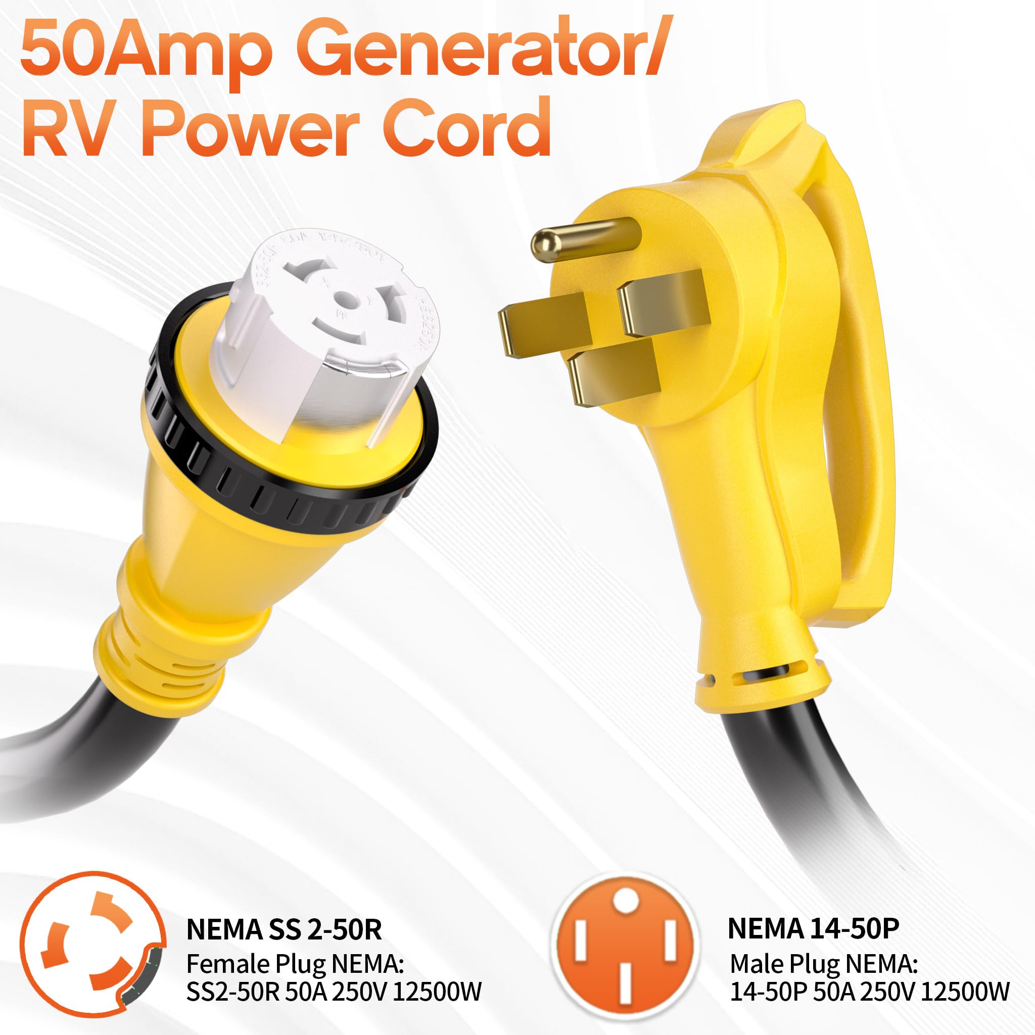 NEMA 14-50P/SS2-50R wytrzymały 4-żyłowy kabel generatora z czystej miedzi STW do kampera, wtyczka żeńska z blokadą obrotową, do kampera, do kampera, certyfikat ETL