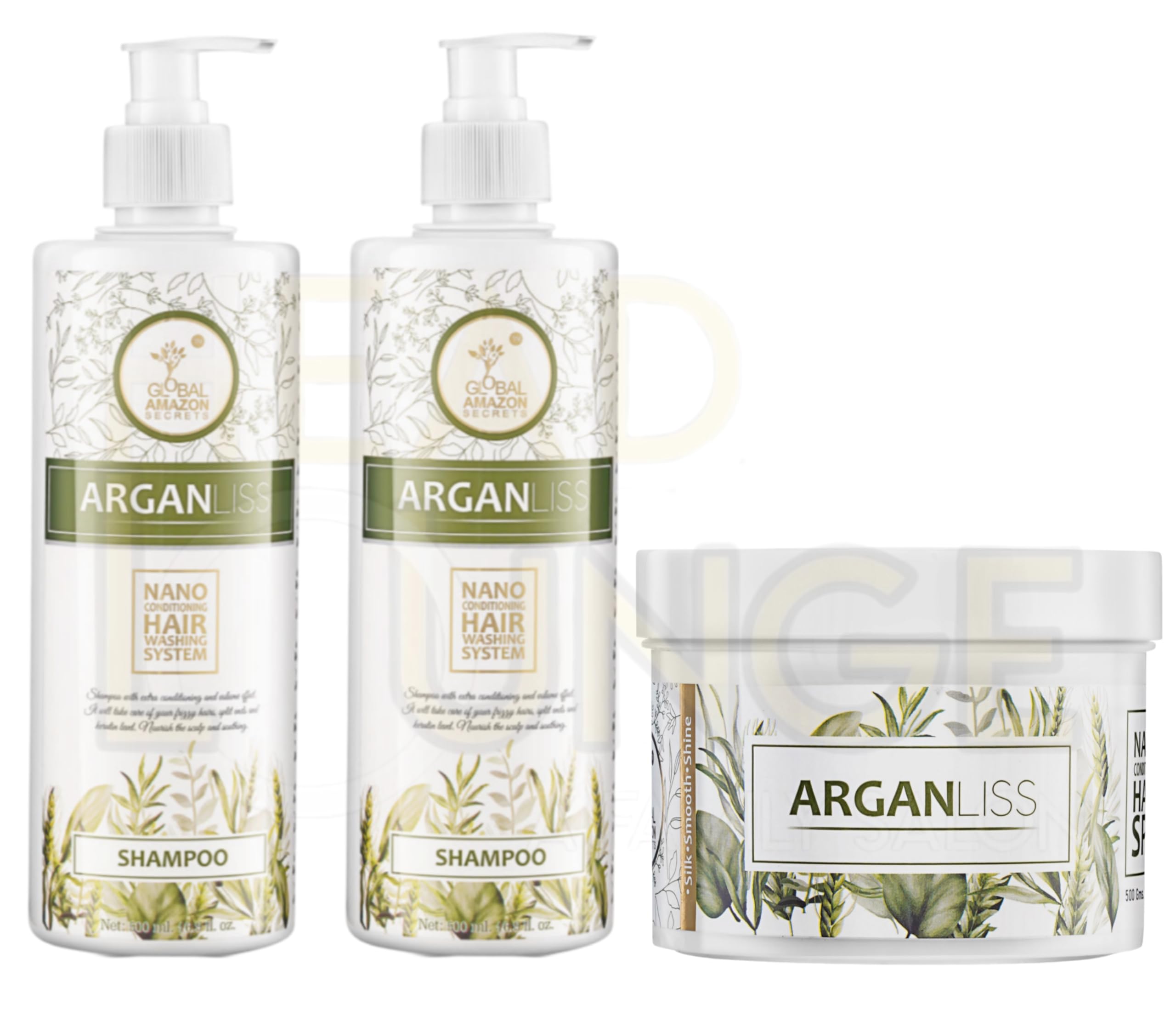 Global amazon secrets arganliss shampoo and hair mask combo 500ml each | nano conditioning hair washing system and spa | 2 shampoo and 1 hair mask (pack of 3)-image-44
